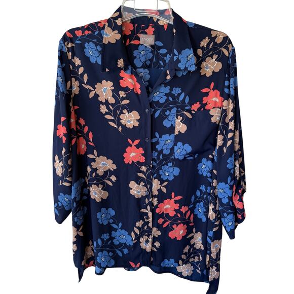 Chico’s Size XXL Blue Multicolor Buttondown Pockets shirt size XXL - Picture 1 of 9